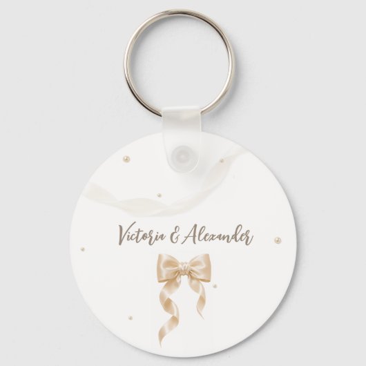 Élégant porte-clés de mariage à ruban de satin (Recto)