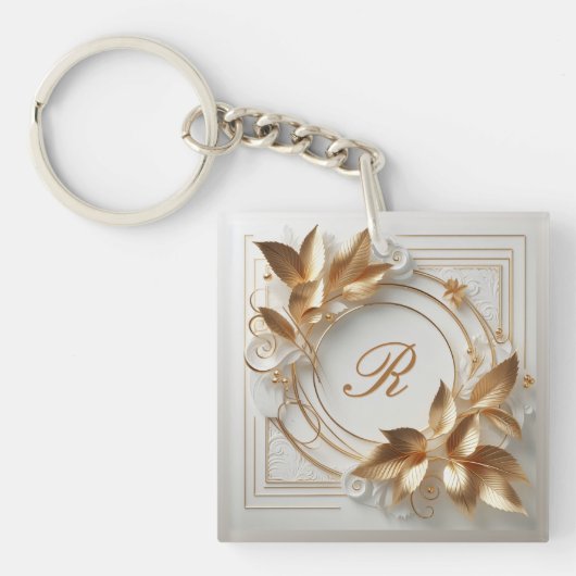 Élégant porte-clés monogrammé en or (Devant)