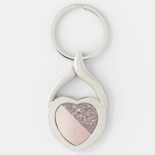 Élégant porte-clés monogramme en or rose (Devant)