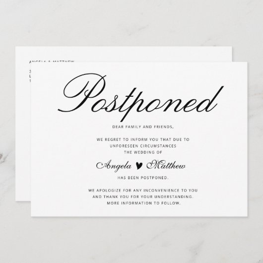 Elegant Postpone trouwkaart Kaart (Voorkant / Achterkant)