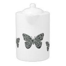 Élégant Pot À Thé Papillon Noir Et Blanc