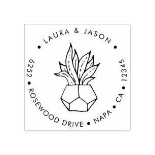 Elegant Potted Plant Retouradres Wood Art Stamp Rubberstempel