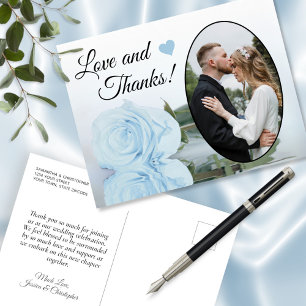 Elegant Powder Blue Roos Wedding Love & Bedankt Briefkaart