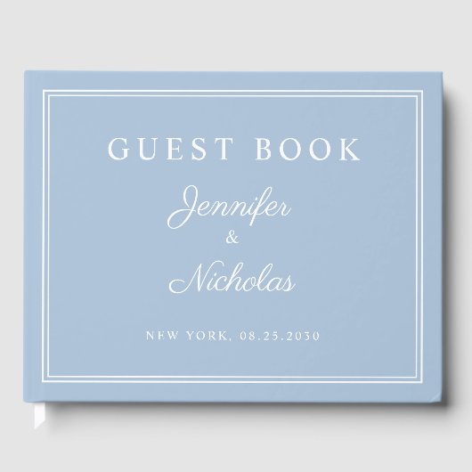 Elegant Powder Blue Script Wedding Gastenboek (Voorkant)