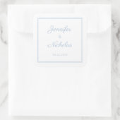 Elegant Powder Blue Script Wedding Vierkante Sticker (Tas)