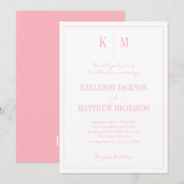 Elegant Powder Pink Monogram Wedding  Kaart