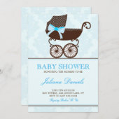 Elégant Pram Boy Baby Shower Invitations (Devant / Derrière)