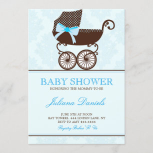 Elégant Pram Boy Baby Shower Invitations