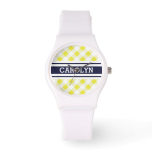 elegant preppy geel het patroonmonogram van de horloge