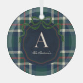Elegant Preppy Plaid Monogram Christmas Glas Ornament (Voorkant)
