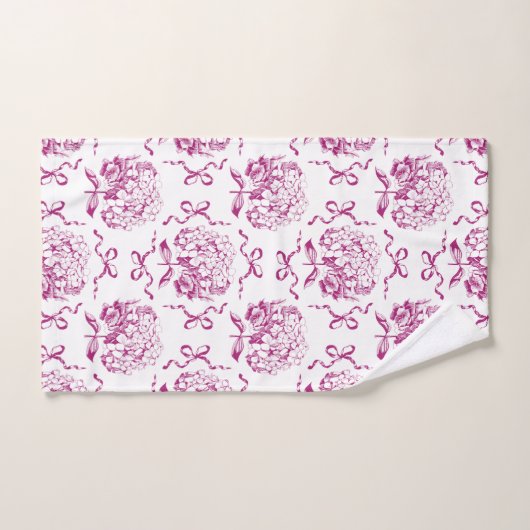 Elegant Preppy Roze Hydrangea Bow Toile Patroon Bad Handdoek (Handdoek)