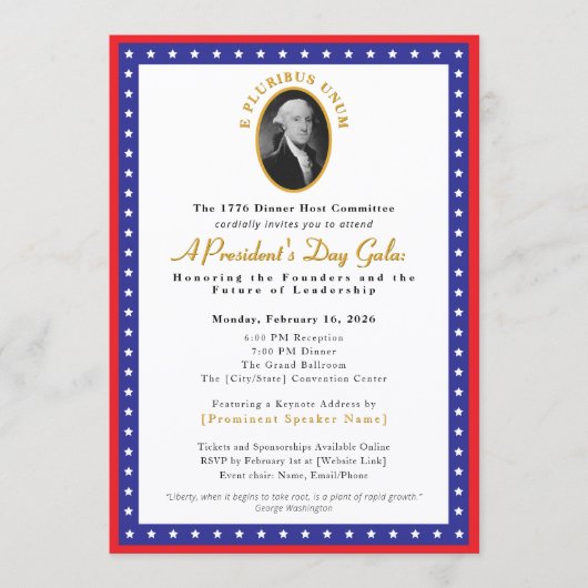 Elegant President's Day Gala Fundraiser Kaart (Voorkant)