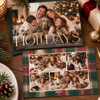 Elegant Prettig Kerstfeest 5 Foto Schotse Ruit Folie Feestdagenkaart