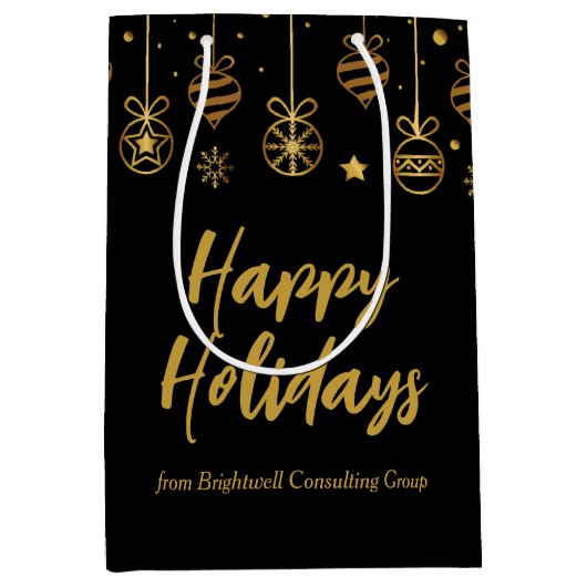 Elegant Prettige feestdagen Black Gold Custom Busi Medium Cadeauzakje (Voorkant)