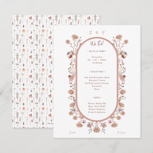 Elegant Pretty Floral Botanical Wedding Invitation (Devant / Derrière)