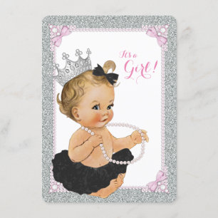 Elegant Princess Black Tutu Pearl Baby shower Kaart