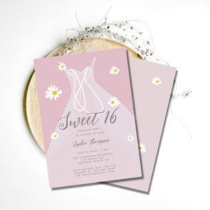 Elegant Princess Dress Pink White Daisies Sweet 16 Kaart