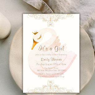  Elegant Princess Swan Baby shower Kaart