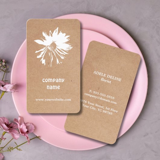 Elegant Printed Kraft White Floral Visitekaartje
