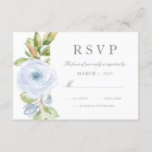 Elégant Printemps Floral Dusty Blue Wedding RSVP