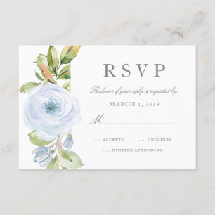 Elégant Printemps Floral Dusty Blue Wedding RSVP