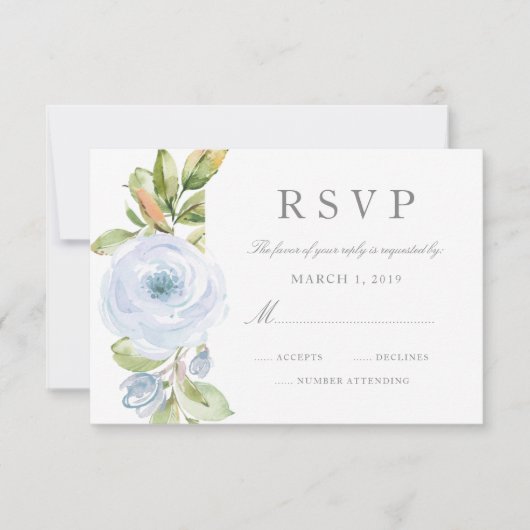 Elégant Printemps Floral Dusty Blue Wedding RSVP (Devant)