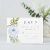 Elégant Printemps Floral Dusty Blue Wedding RSVP (Debout devant)