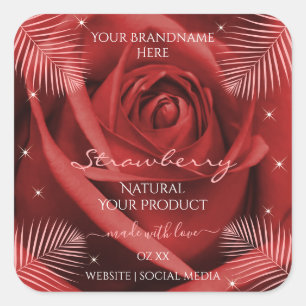 Elegant Product Labels Red Rose met palmbladeren
