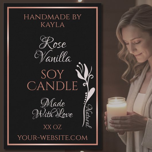 Élégant produit Étiquette noir avec cadre or Rose