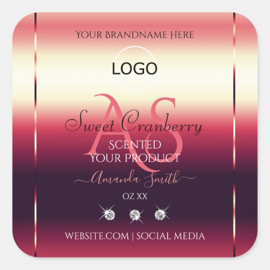 Élégant produit rouge Étiquette Diamants Initiales (Devant)