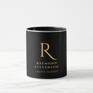 Elegant Professional Black Gold Monogramed Mok