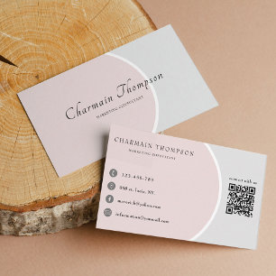 Elegant Professional Blush roze grijze QR-code Visitekaartje