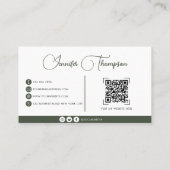 Elegant Professional Dark Green Script QR-code Visitekaartje (Achterkant)