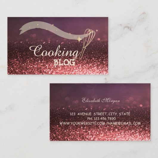 Elegant Professional, Glitter Bokeh, Whisk, Koken Visitekaartje (Voorkant / Achterkant)