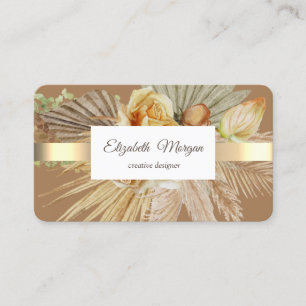 Elegant Professional Gold Stripe Boho Flowers Visitekaartje