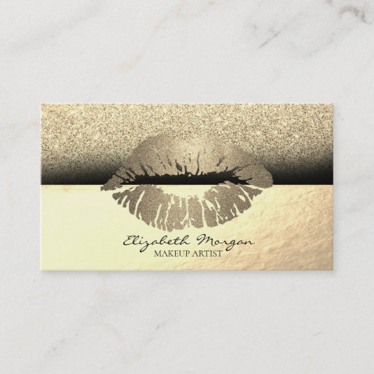 Elegant Professional Monogram Gold Glitter Lips Visitekaartje (Voorkant)