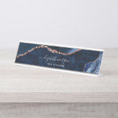 Elegant Professional Navy Blue Roos Gold Agate Bureau Naambordje (Voorkant)