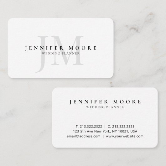 Elegant Professional Plain Black White Monogram Visitekaartje (Voorkant / Achterkant)