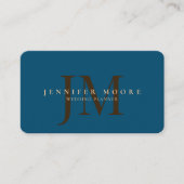 Elegant Professional Plain Blue Gold Monogram Visitekaartje (Voorkant)