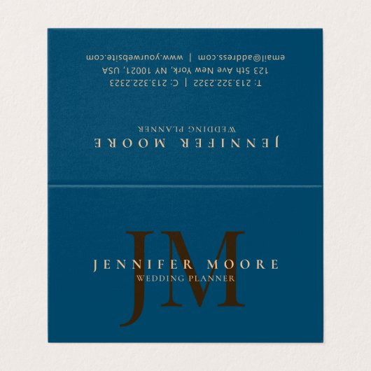 Elegant Professional Plain Blue Gold Monogram Visitekaartjes (Buitenkant ongevouwen)