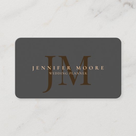 Elegant Professional Plain Grey Gold Monogram Visitekaartje (Voorkant)