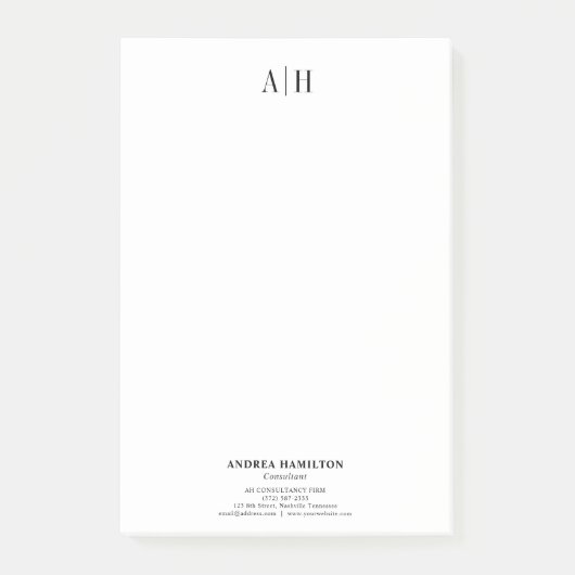 Elegant Professional Two Monogram Business Post-it® Notes (Voorkant)