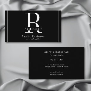 Elegant professioneel monogram zwart-wit visitekaartje