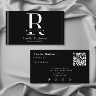 Elegant professioneel monogram zwart-wit visitekaartje