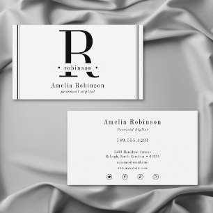 Elegant professioneel monogram zwart-wit visitekaartje