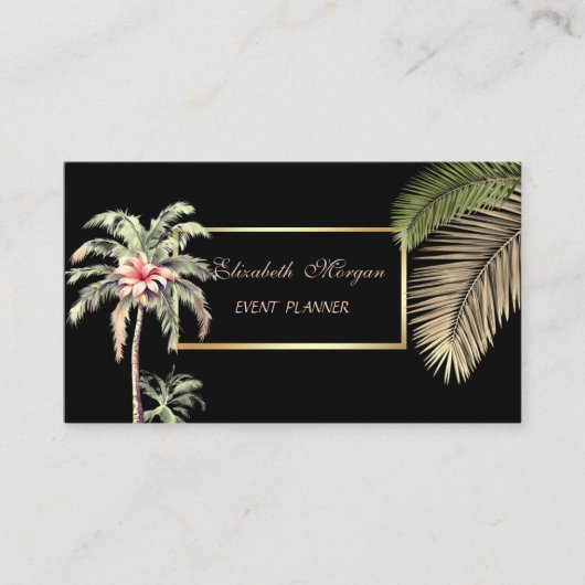 Elegant Professioneel, Zwart, Lijst, Palmboombloem Visitekaartje (Voorkant)