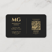 Elegant Professioneel Zwart Modern Monogram Visitekaartje (Achterkant)