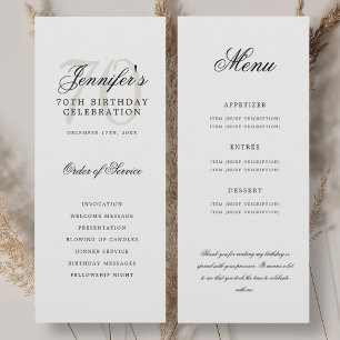 Élégant Programme 70e Anniversaire Blanc Noir Menu