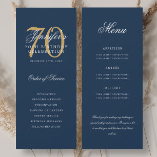 Élégant Programme 70ème Or Bleu Marine Menu+Remerc
