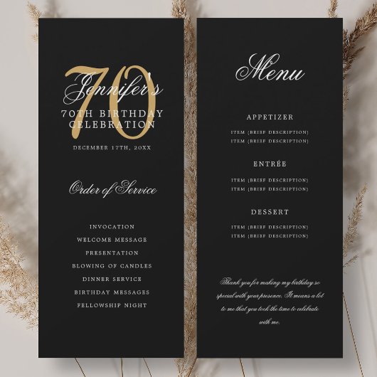 Élégant Programme 70ème Or Noir Menu+Merci